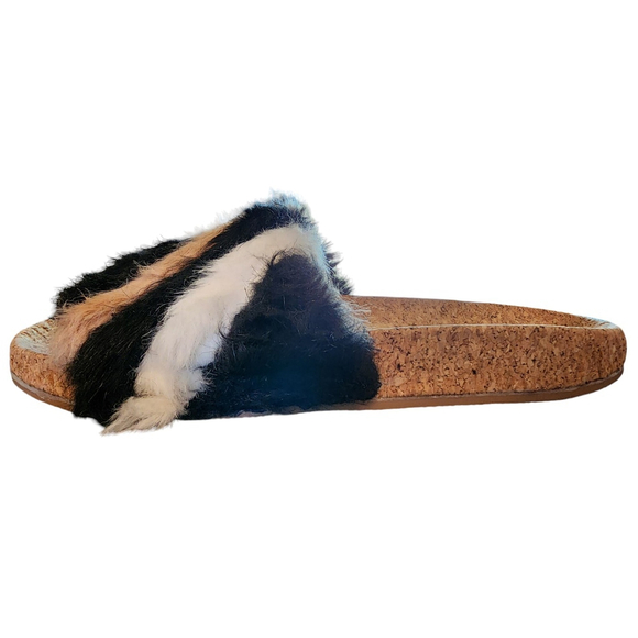 L4L Ace Black Blush Pink & White Faux Fur Slide Sandal 7 - Picture 9 of 14